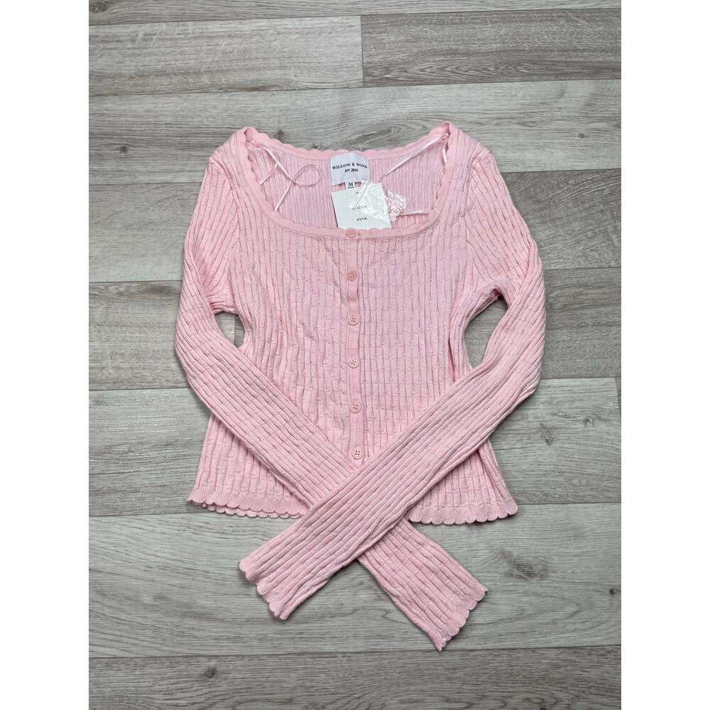 🔥NWT Willow & Wind Pink Long Sleeves Ribbed Knit Coquette Y2K Balletcore Size M